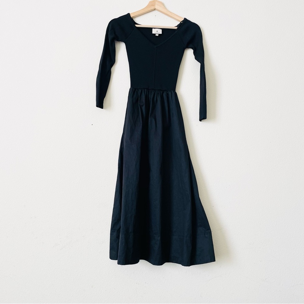 Tuckernuck XXS Black Dupioni Clea midi pocketed fit and flare dress - Picture 4 of 8